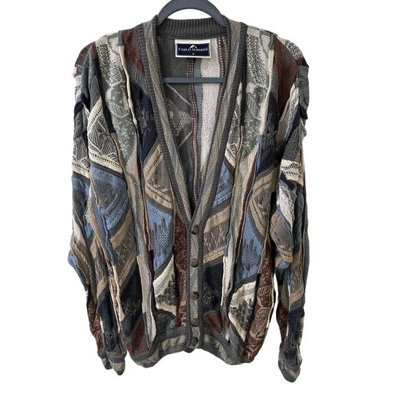 VTG Carlo Alberto 3D Coogi-Style Mercerized Cotton Cardigan Men’s Textured, M - Picture 1 of 7